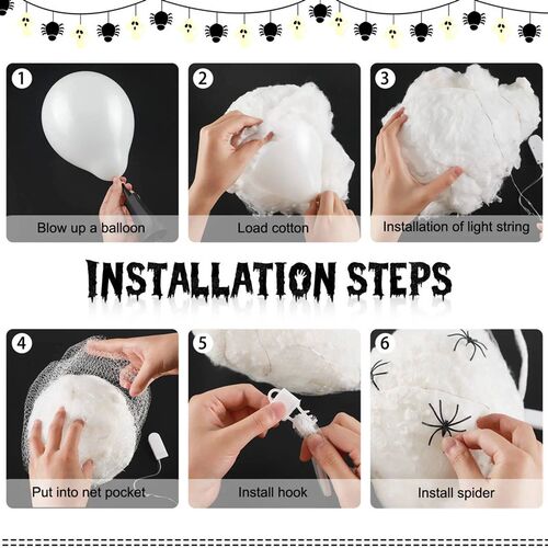 Halloween Hanging Spider Egg Sacs with Lights, Realistic Spi