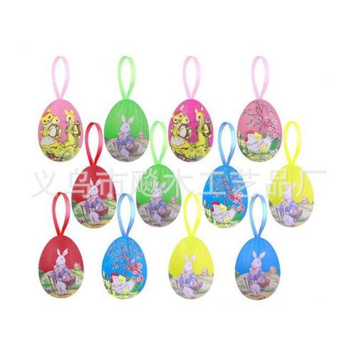 Easter Painted Paper Eggs Foam Striped Dot Flower Eggs Hangi