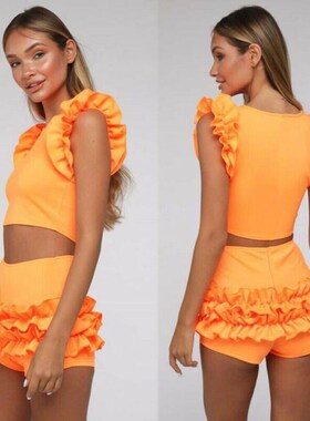Summer Cute Women Girls Lace Frill Two-Piece Swimsuit Solid