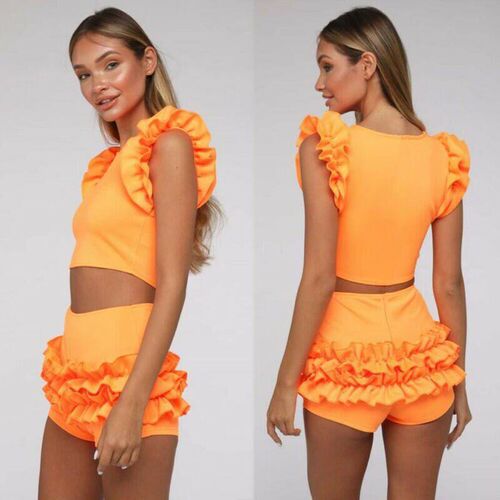 Summer Cute Women Girls Lace Frill Two-Piece Swimsuit Solid