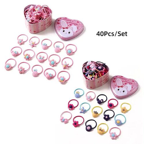 40Pcs Set Cute Flowers Bows Baby Elastic Hair Bands Cartoon