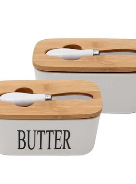 Butter Box Sealing With Wood Lid Knife Food Dish Ceramic