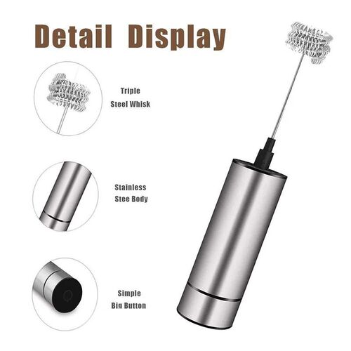 Electric Whisk Head Milk Frother Wireless Handheld Powerful