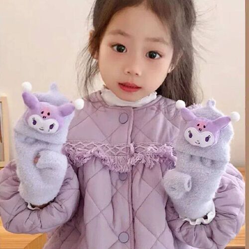 Winter Kids Knitted Flip Mittens Warm Half Finger Gloves for