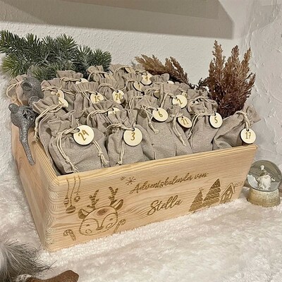 25Pcs Advent Calendar Drawstring Bag with Number Plaque Chri