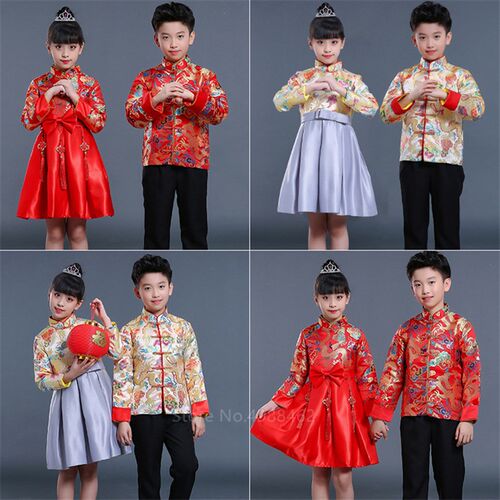 2022 Boy Girl Chinese New Year Clothes Traditional Dragon Em