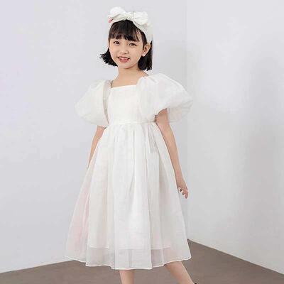 Childrens Puff Sleeve Dress Princess Dress White New Summer