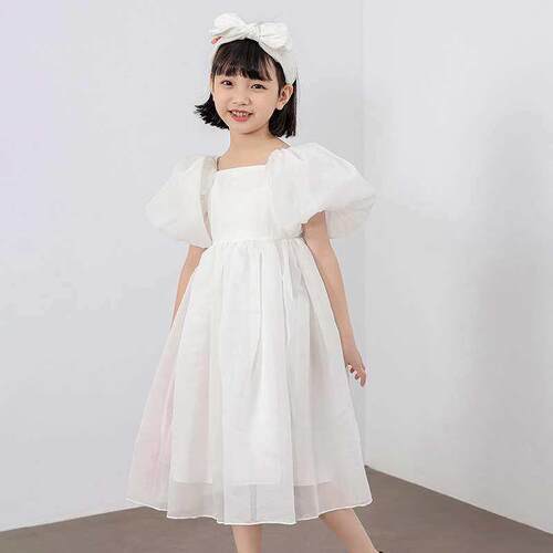 Childrens Puff Sleeve Dress Princess Dress White New Summer