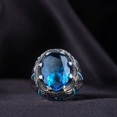 Retro Handmade Turkish Rings for Men Vintage Metal Silver Co