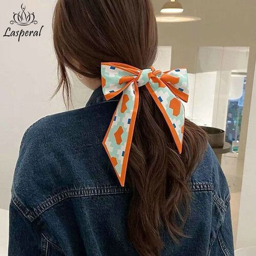 Fashion Printing Chiffon Check Grace Long Ribbon Bow Lady He