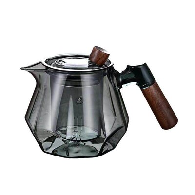 430ml Japanese Striped Side Wooden Handles Glass Teapot Kung