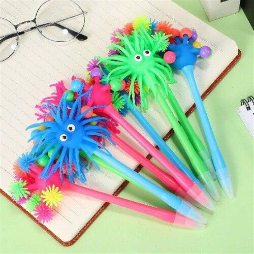 9pcs Cartoon Sea Urchin Shaped Ballpoint Pens Soft Rubber