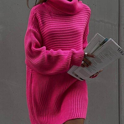 Women Oversize Turtleneck Knitted Sweaters Autumn Winter Cas