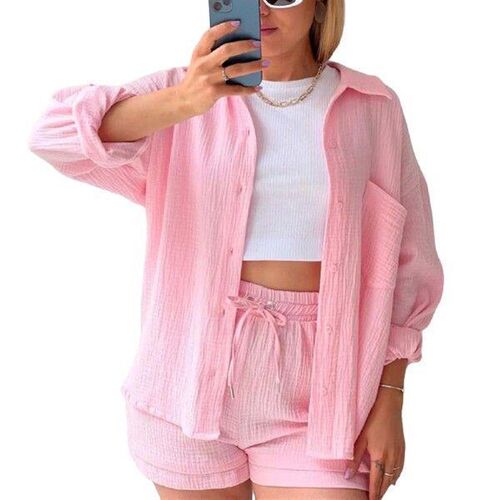 Elastic High Waisted Shorts Set Two-piece Set Of Drawstring