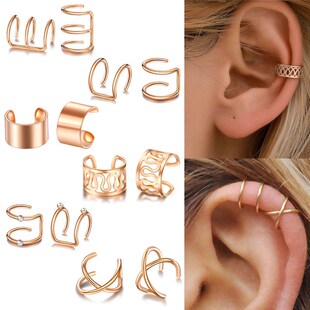 Ear Cuff Gold Leaves Non-Piercing Ear Clips Fake Cartilage E