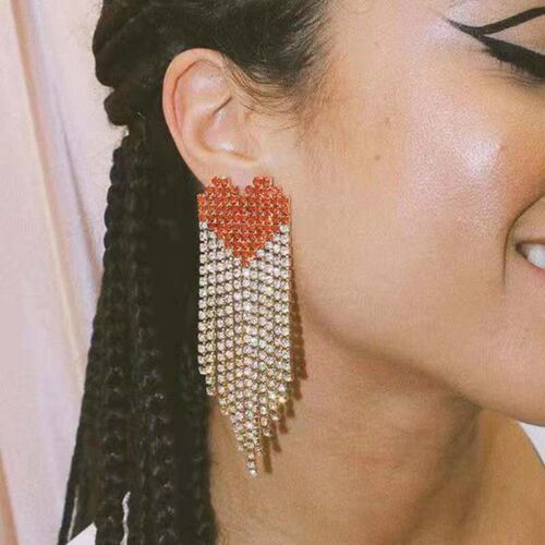 Explosive ear accessories womens fashion Red Rhinestone hea