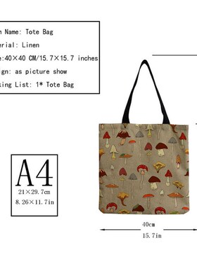 Bright Colors Cartoon Mushroom Printed Tote Plant Floral Per