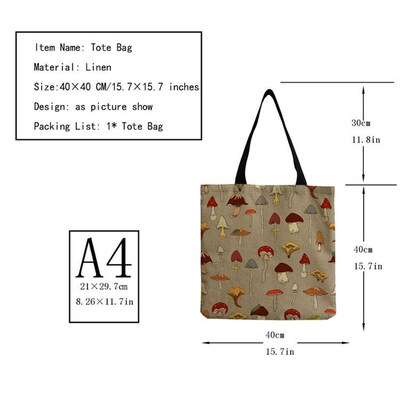 Bright Colors Cartoon Mushroom Printed Tote Plant Floral Per