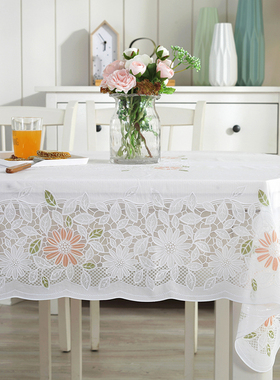 pvc椭圆形餐桌布可折叠伸缩桌桌布防水防烫防油免洗蕾丝塑料台布