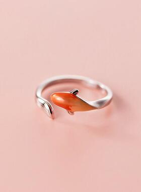 Vintage Cute Carp Fish Dolphin Opening Rings Chinese Feng Sh
