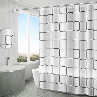 Waterproof 3D Shower Curtain With 12 Hooks Bathing Sheer For