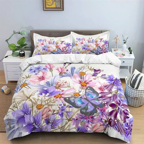 Butterfly Bedding Set 3D Flower Duvet Cover Quilt Cover with