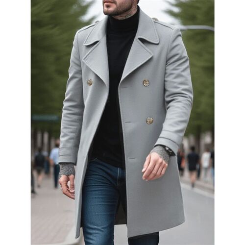 Mens Single-Breasted Wool Coat Thickened for Winter Trench