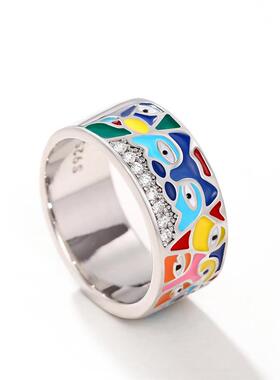 2023 New Rings For Women White CZ Handmade Enamel Lovely Cat