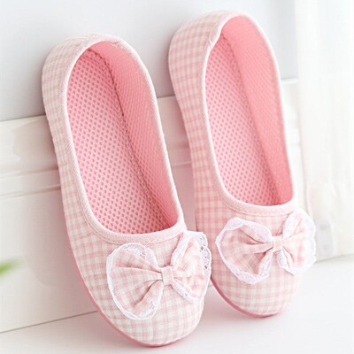 Plaid Bow Confinement Shoes Soft Sole Anti-slip Pregnant Wom