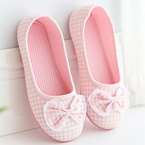 Plaid Bow Confinement Shoes Soft Sole Anti-slip Pregnant Wom