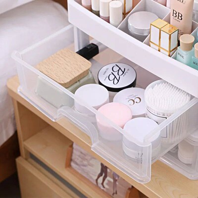 1pc Transparent Plastic Four Layer Three Drawer Desktop Draw
