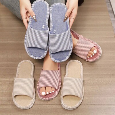 Womens Summer Striped Slippers Simple Fashionable Indoor Ho