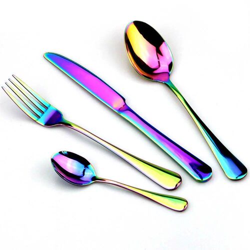 JANKNG Stainless Steel Dinnerware Set Rainbow Colorful Cutle