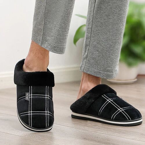 Large size 50-51 Plaid House Slippers for Man Memory Foam Wi