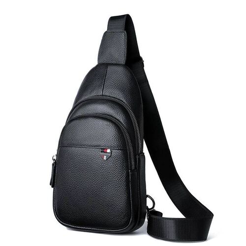Fashion Mens Bag Leather Sling Zipper Pack Chest Shoulder C