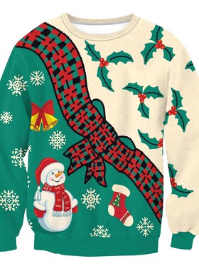 Men Women Xmas Sweatshirt 3D Christmas Snowman Snowflakes So