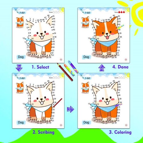 Line drawing, childrens doodle books, learning numbers, ear