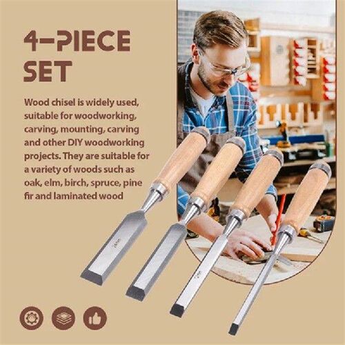 4Pcs Wood Chisels Tool Set Chrome-Vanadium Steel Wood