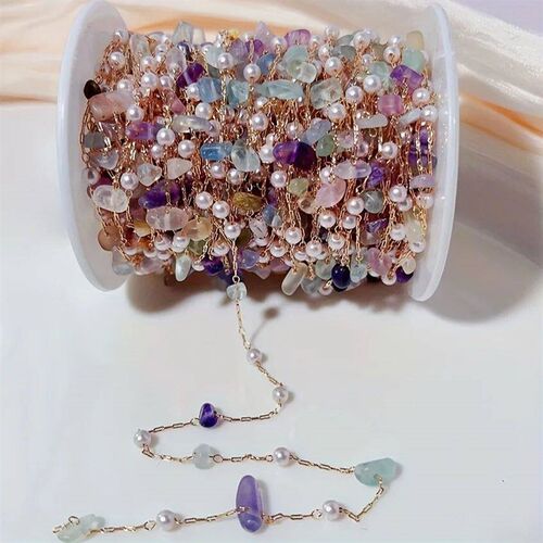 1 Meter/39.37 Inch Semi-precious Stone And Pearl Chain for W