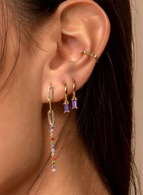 925 Sterling Silver Hoop Earrings for Women Simple ins Purpl