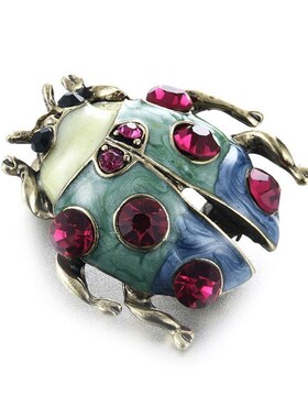 Colorful Ladybug Brooch with Diamonds Unique Beetle Pin for