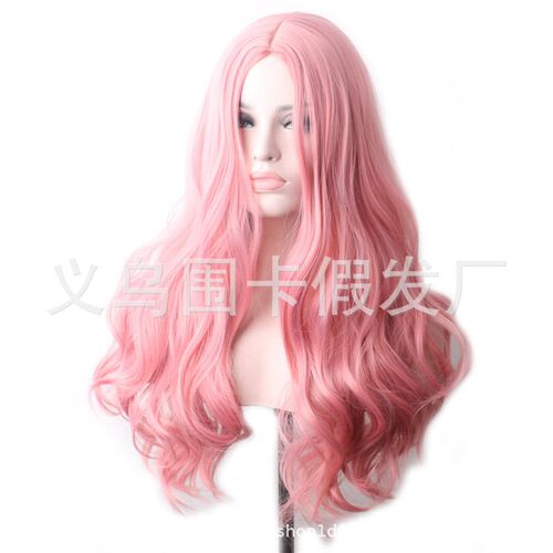 Pink Wig Women Middle-parted Curly Hair Large Wave Wig High