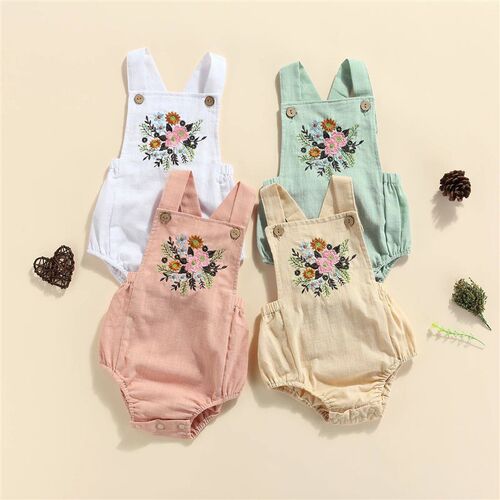 Baby Girl Clothes Sleeveless Romper with Flower Embroidery B