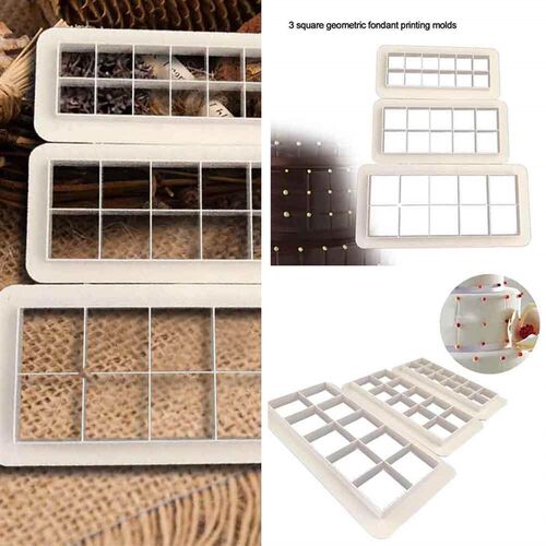 3PCS Square Geometric Cutters Fondant Cookie Geometry Cake F