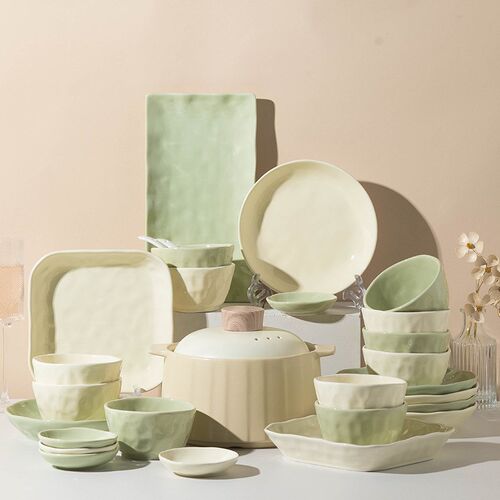 Cream style tableware set, household ceramic bowls and plate