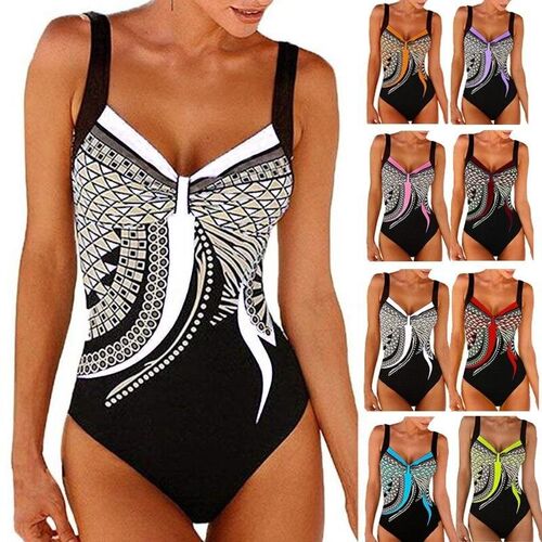 Summer Plus Size Retro One Piece Swimsuits Closed Bodysuit S