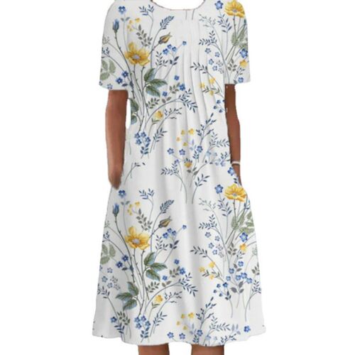 Elegant Maxi Skirt Round Neck Printed Short Sleeve Dress for