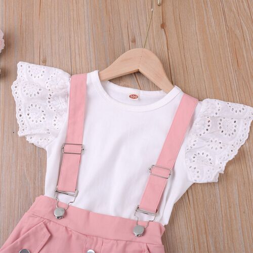2023 New Summer Flying Sleeve White Short Sleeve Top+Overall