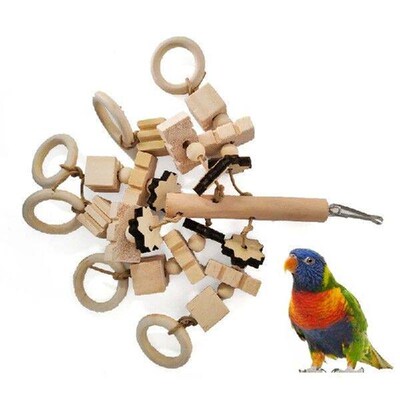 Bird Chewing Toy Parrot Cage Bite Toys Multi Shaped Wood
