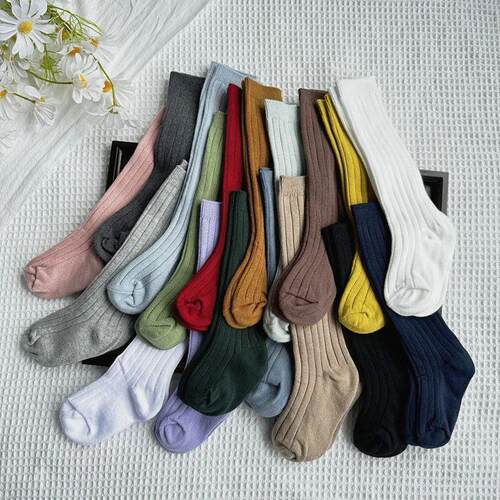New Solid Baby Boys Girls Knee High Long Socks Cotton Breath